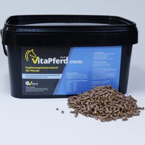 VitaPferd Atmung ist ein Ergänzungsfuttermittel für Pferde zur natürlichen Unterstützung der Atemwege – insbesondere bei Husten, Stauballergien oder Atemwegsempfindlichkeit.
