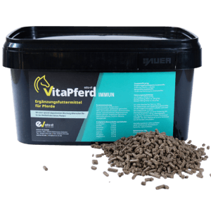 VitaPferd Immun ist ein Ergänzungsfuttermittel zur natürlichen Unterstützung des Immunsystems bei Pferden – ideal zur Vorbeugung oder zur Regeneration nach Krankheit, Stress oder Wetterumschwüngen.
